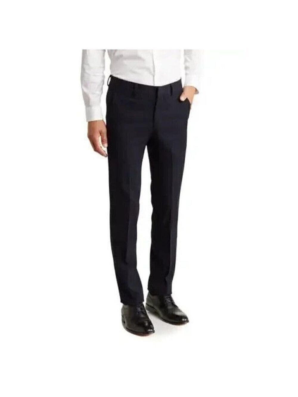 Berle BNWOT mens solid black flat front Trousers 35R pants